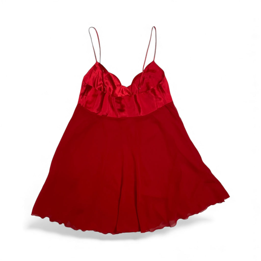 Y2K Victoria’s Secret Red Satin & Chiffon Babydoll With Bow | Best Fit Size UK 8