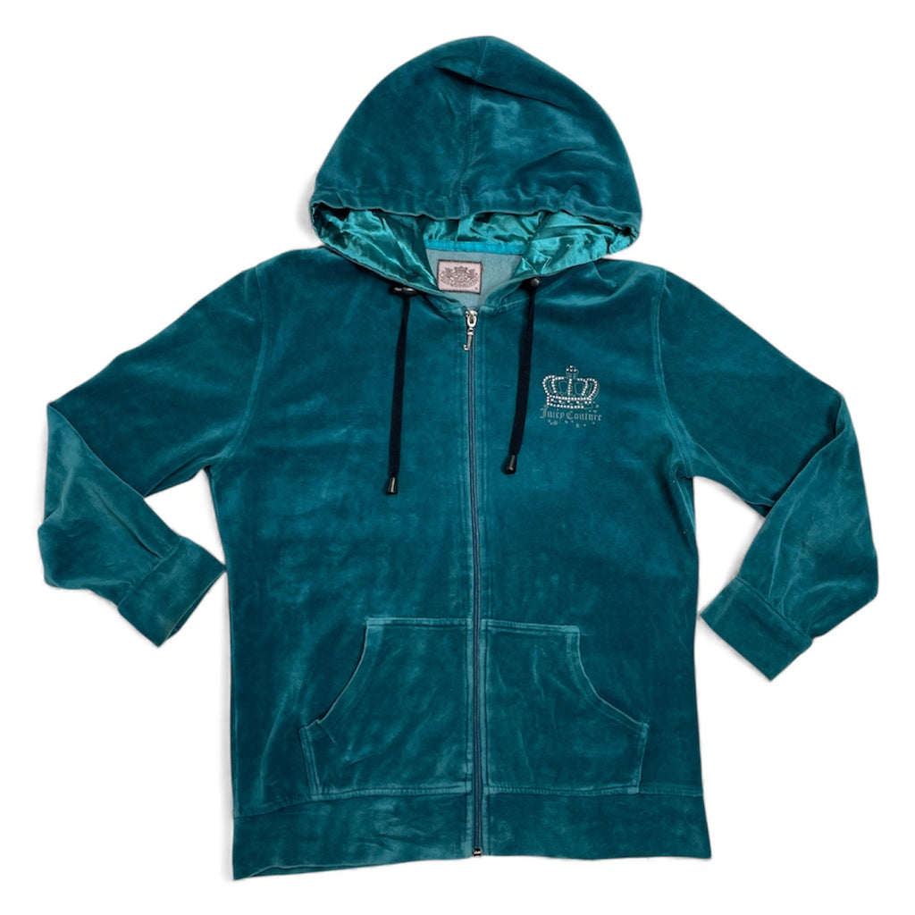 Y2K Juicy Couture Teal Velour Zip Hoodie | Best Fits UK 10-12