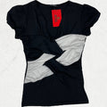 Roccobarocco Italy Black & White Cut-Out Ruched Top