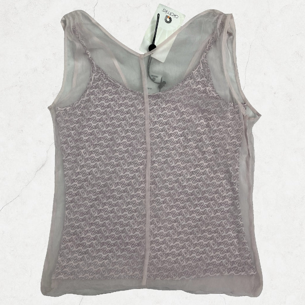 Deadstock Y2K Akdmks Mesh Layered Tank Top Logo Print | UK 8