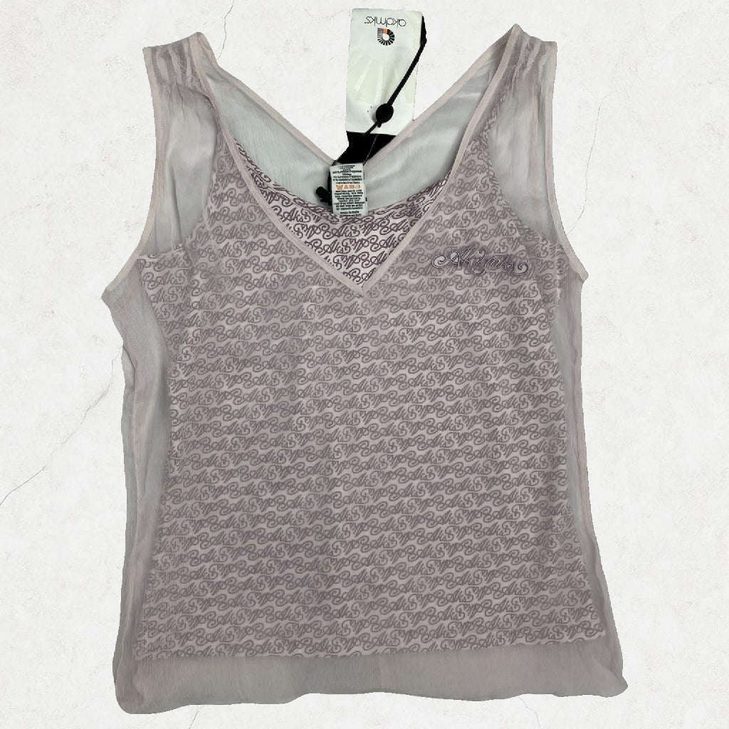 Deadstock Y2K Akdmks Mesh Layered Tank Top Logo Print | UK 8
