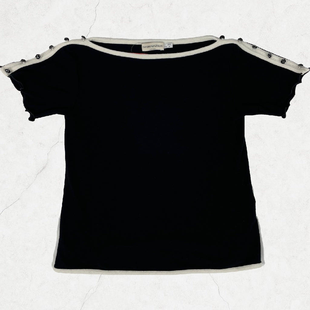 Vintage Emporio Armani Black & White Trim Top with Shoulder Stud Detail
