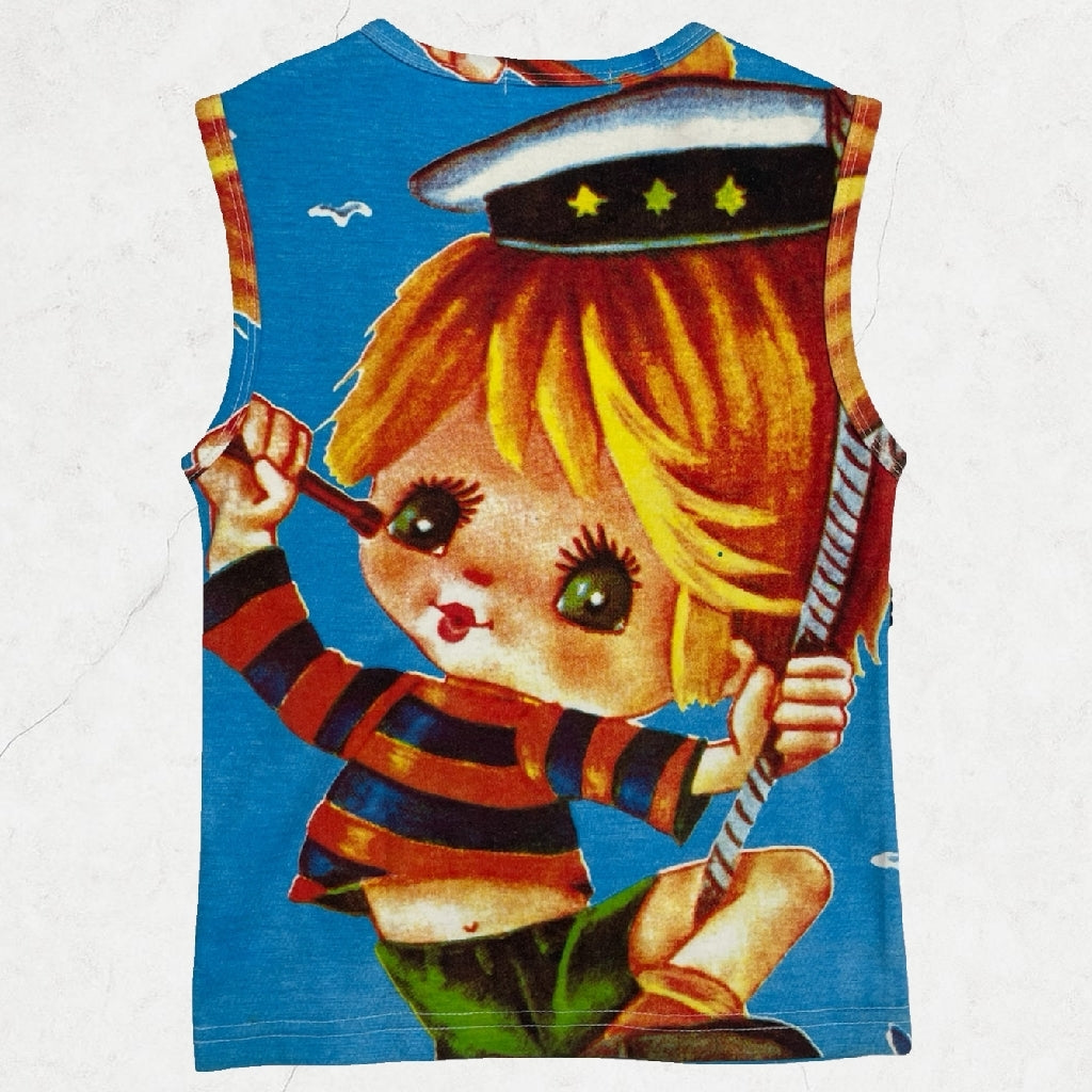 Rare Vintage Milk Japan Y2K Sequin Sailor Boy Tank Top | UK 4