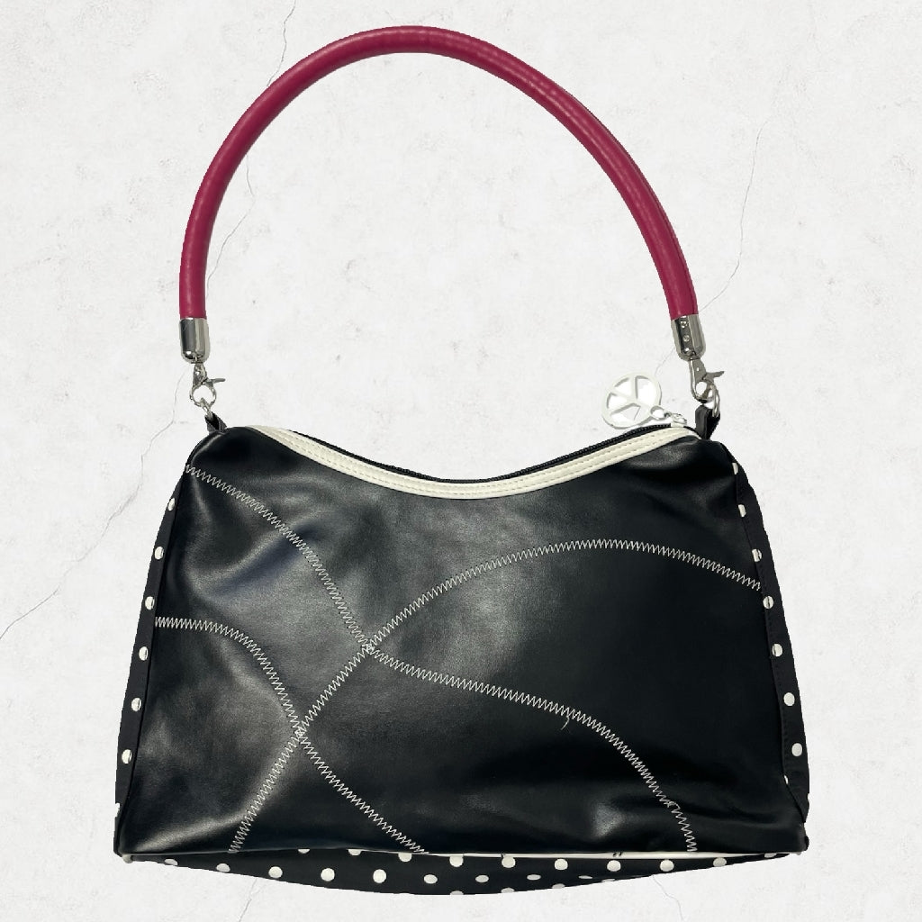 Y2K Betty Boop Patchwork Shoulder Bag - Magenta Handle, Polka-Dot Trim (38 cm x 24 cm)