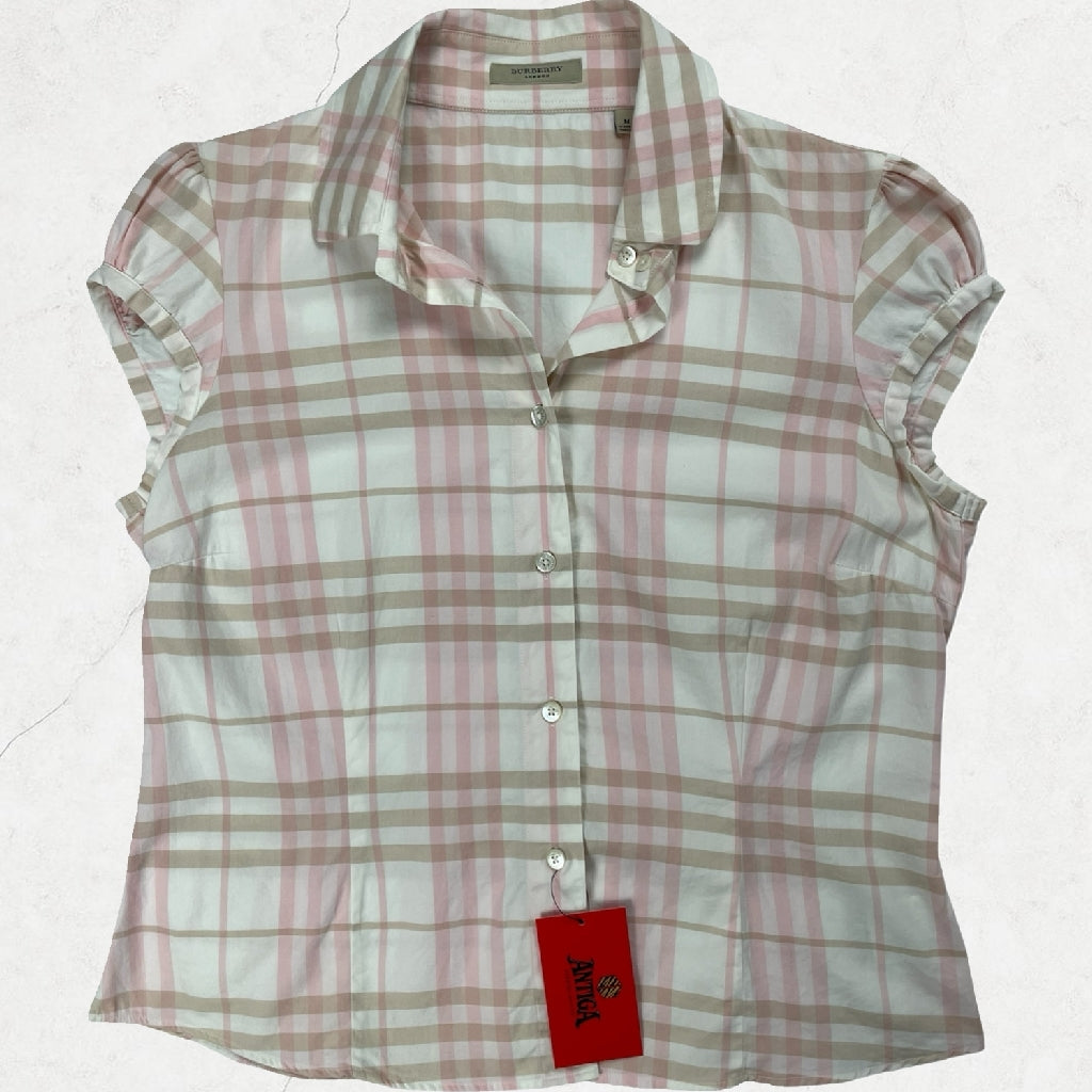 Burberry London Fitted Check Blouse – Pink Beige House Check (UK 8–10)