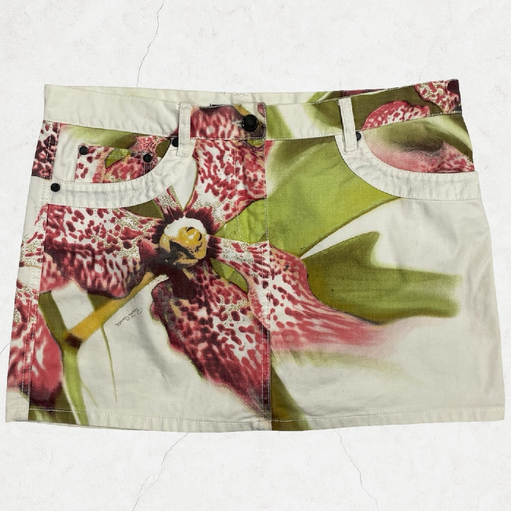 Rare Y2K Roberto Cavalli Floral Print Mini Skirt | UK 12