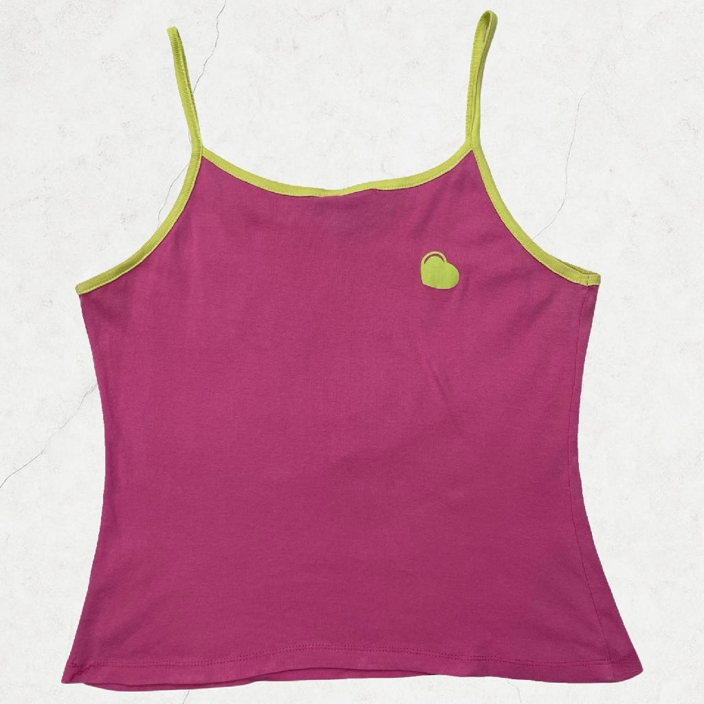 Y2K “Come on! Baby” Cartoon Cami - Pink&Lime, Size M (UK 8–10)