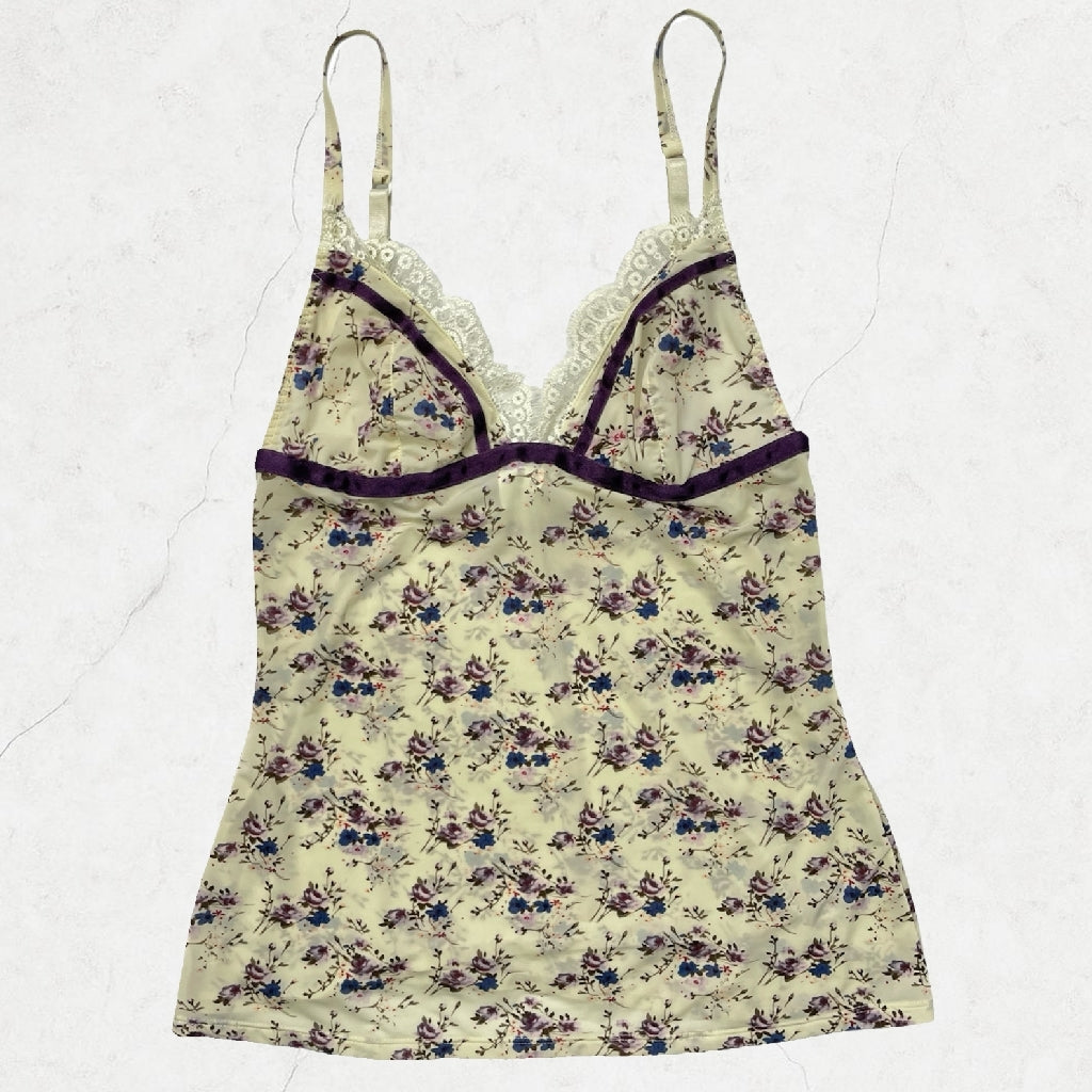 Tezenis Made-in-Italy Floral Lace Cami - Cream/Purple (Best Fit UK 6)