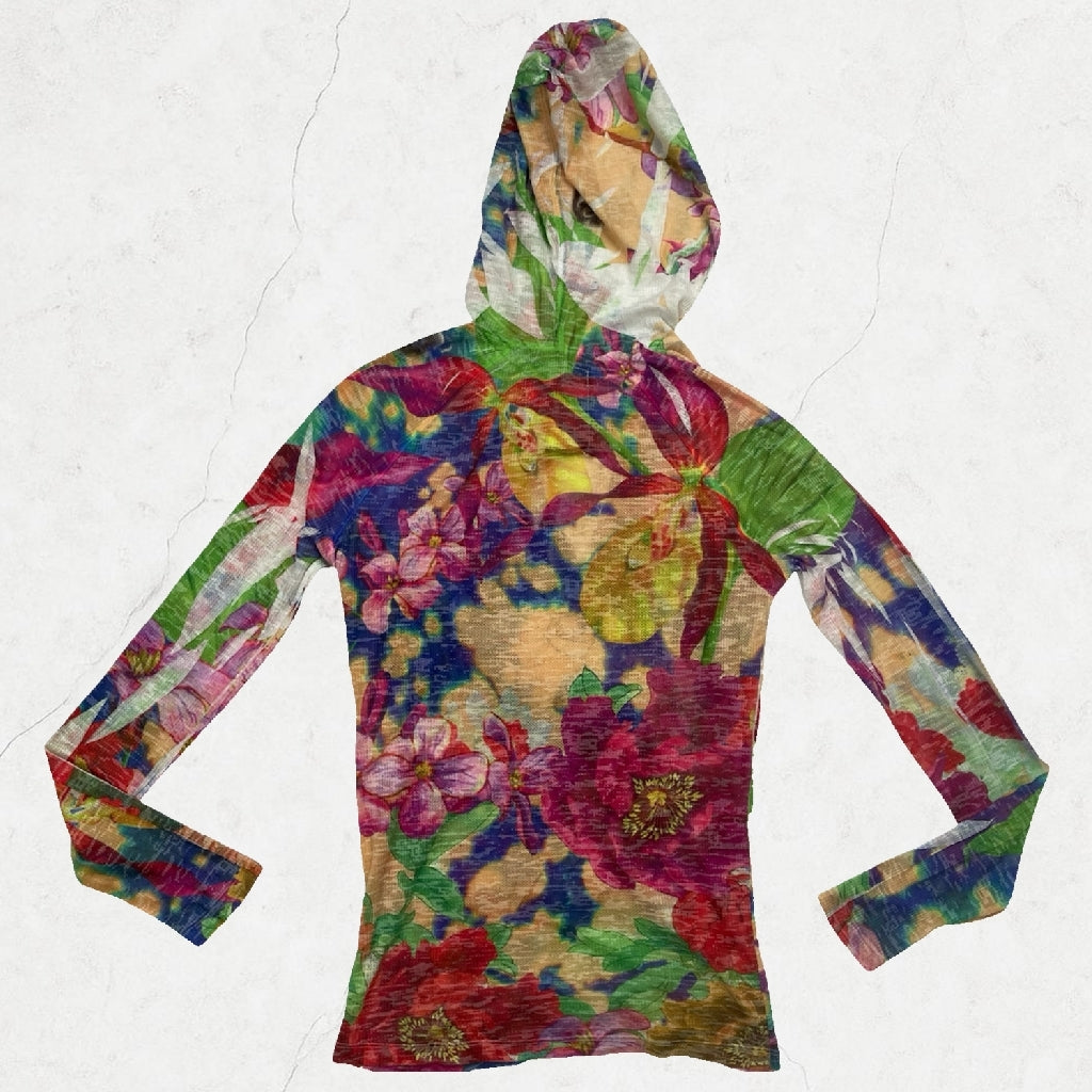 Custo Barcelona Gusto Line Sheer Floral Sketch Lightweight Hoodie - UK 6-8