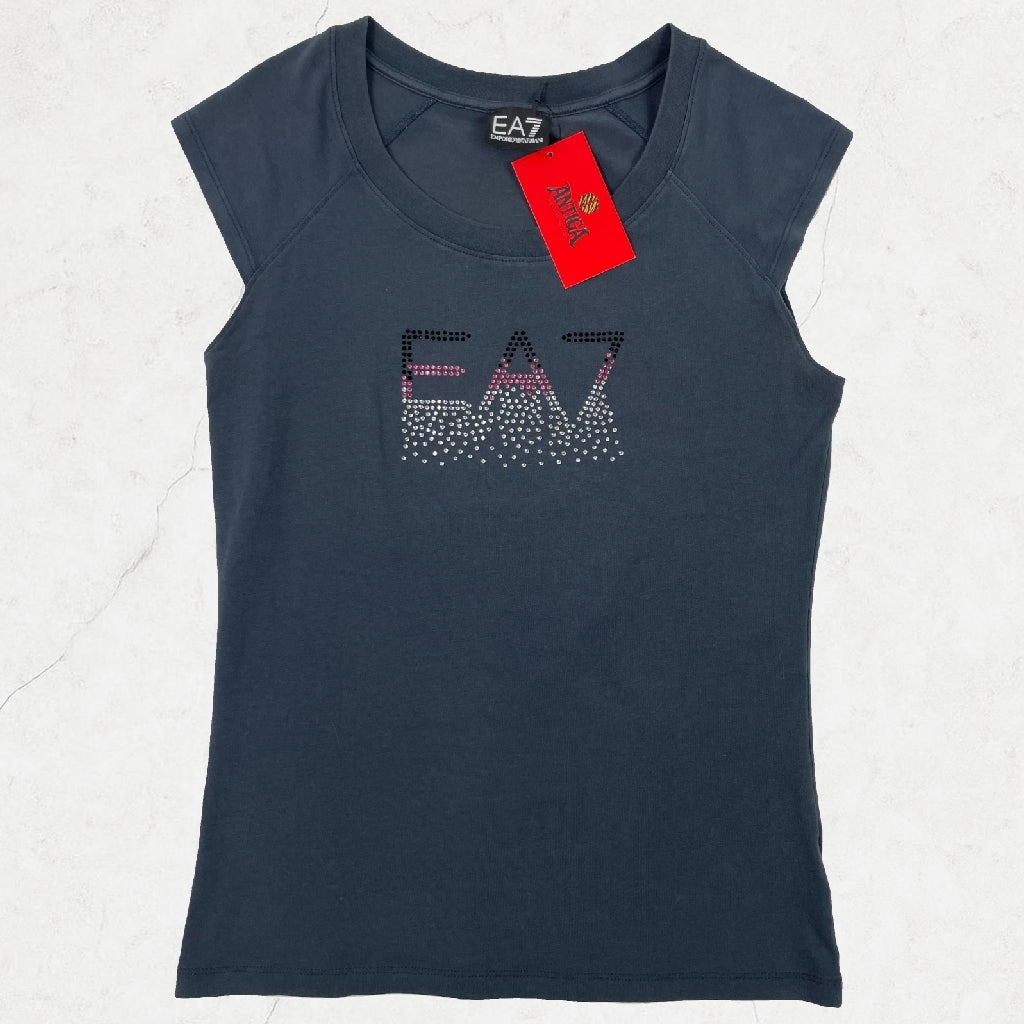 EA7 Emporio Armani Rhinestone Logo Fitted Tee - Navy