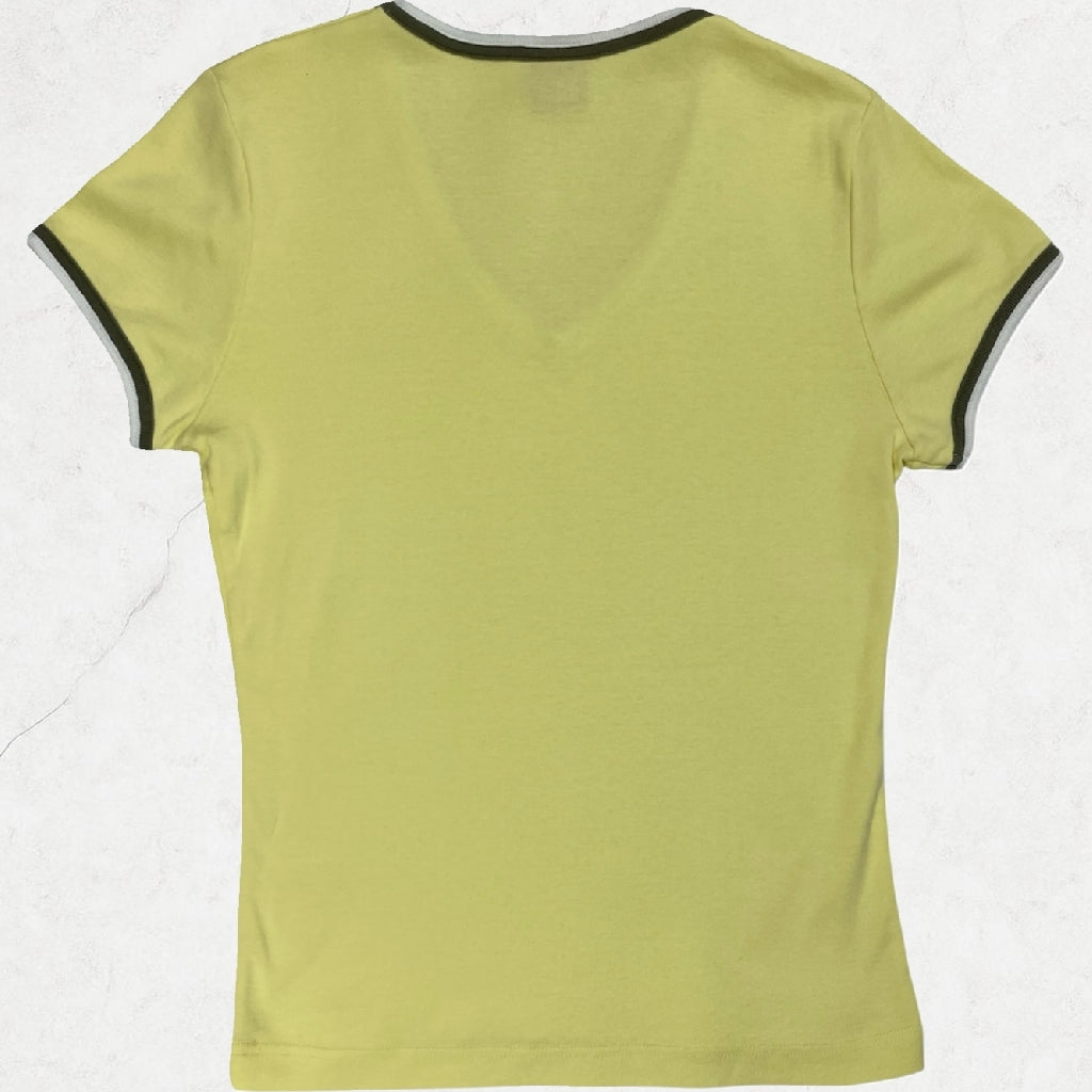 Y2K Esprit Yellow V-Neck Tee – Size UK 8