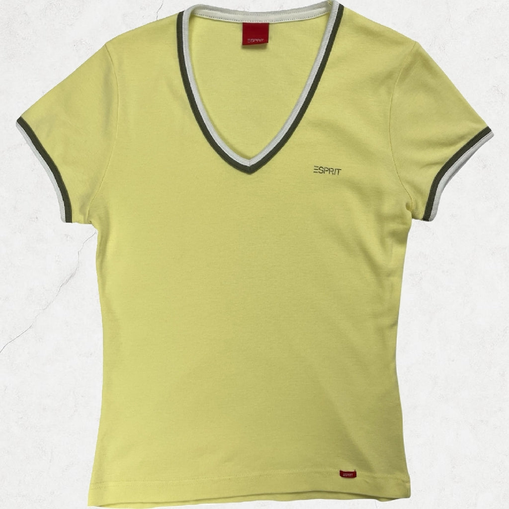 Y2K Esprit Yellow V-Neck Tee – Size UK 8