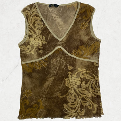 Vintage Y2K Juta Age Sheer Brown Floral Mesh Tank Top | UK 8