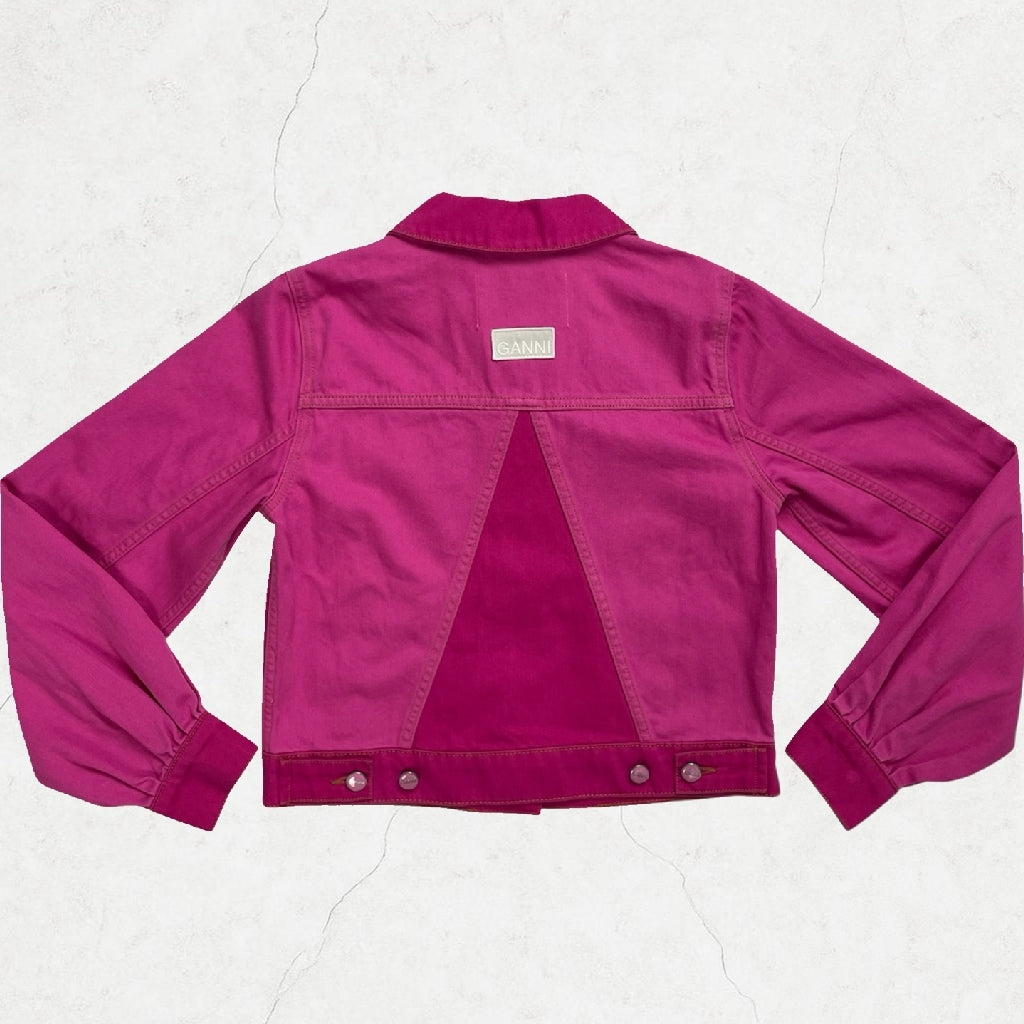 GANNI Two-Tone Pink Cropped Denim Jacket – Size 34 (UK 6–8)