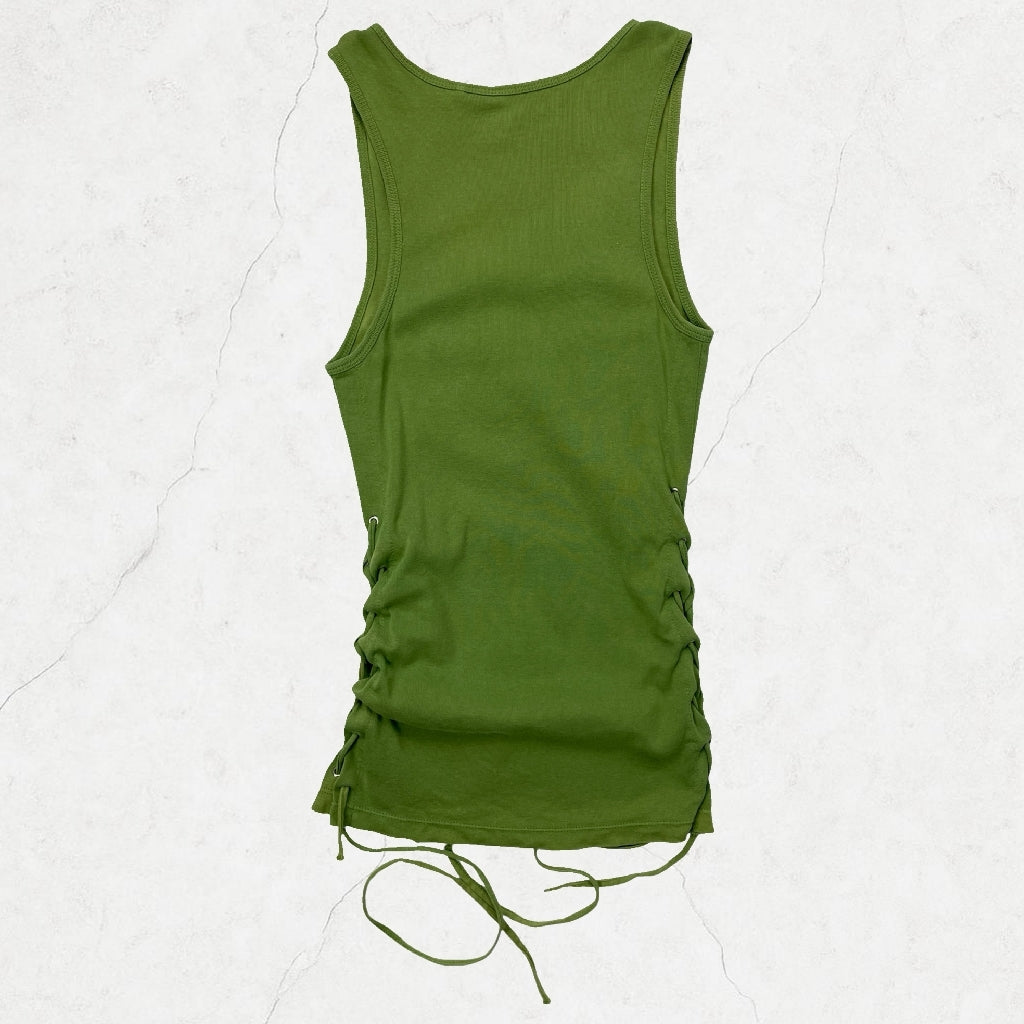 Y2K GUESS Sequin Logo Lace-Up Tank – Olive Green (8-10)