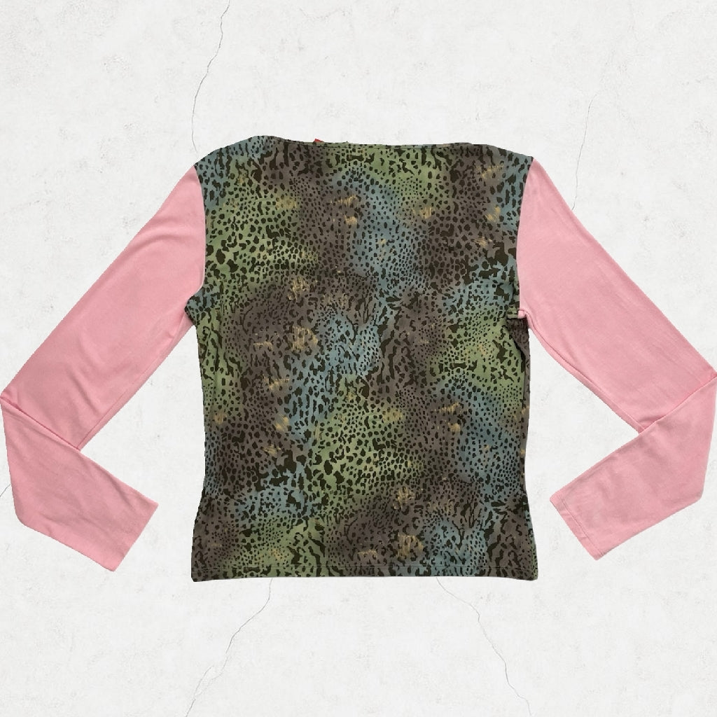 Gai Mattiolo GMT V-Neck Leopard & Pink Sleeve Top - UK 10
