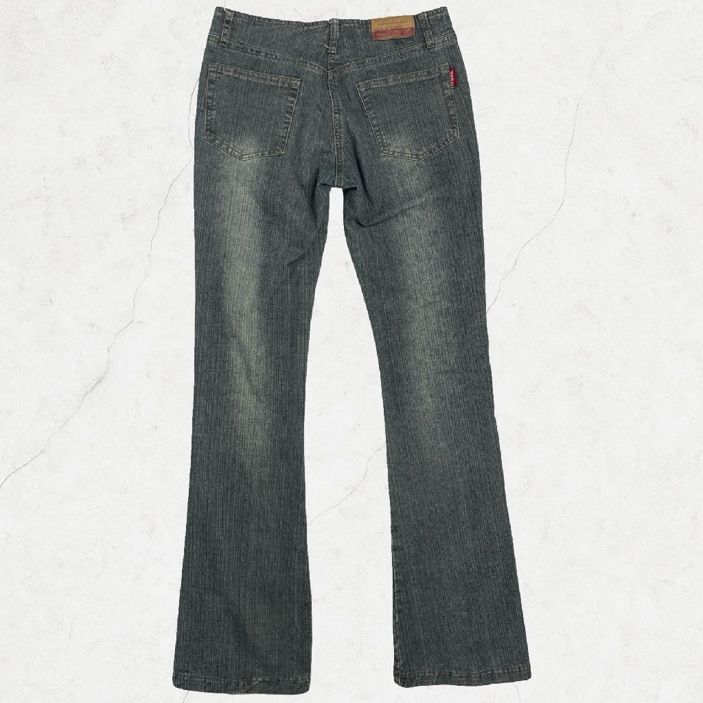 Y2K Wanli Jeans Striped Denim Flares Low Rise | W28 | UK 8