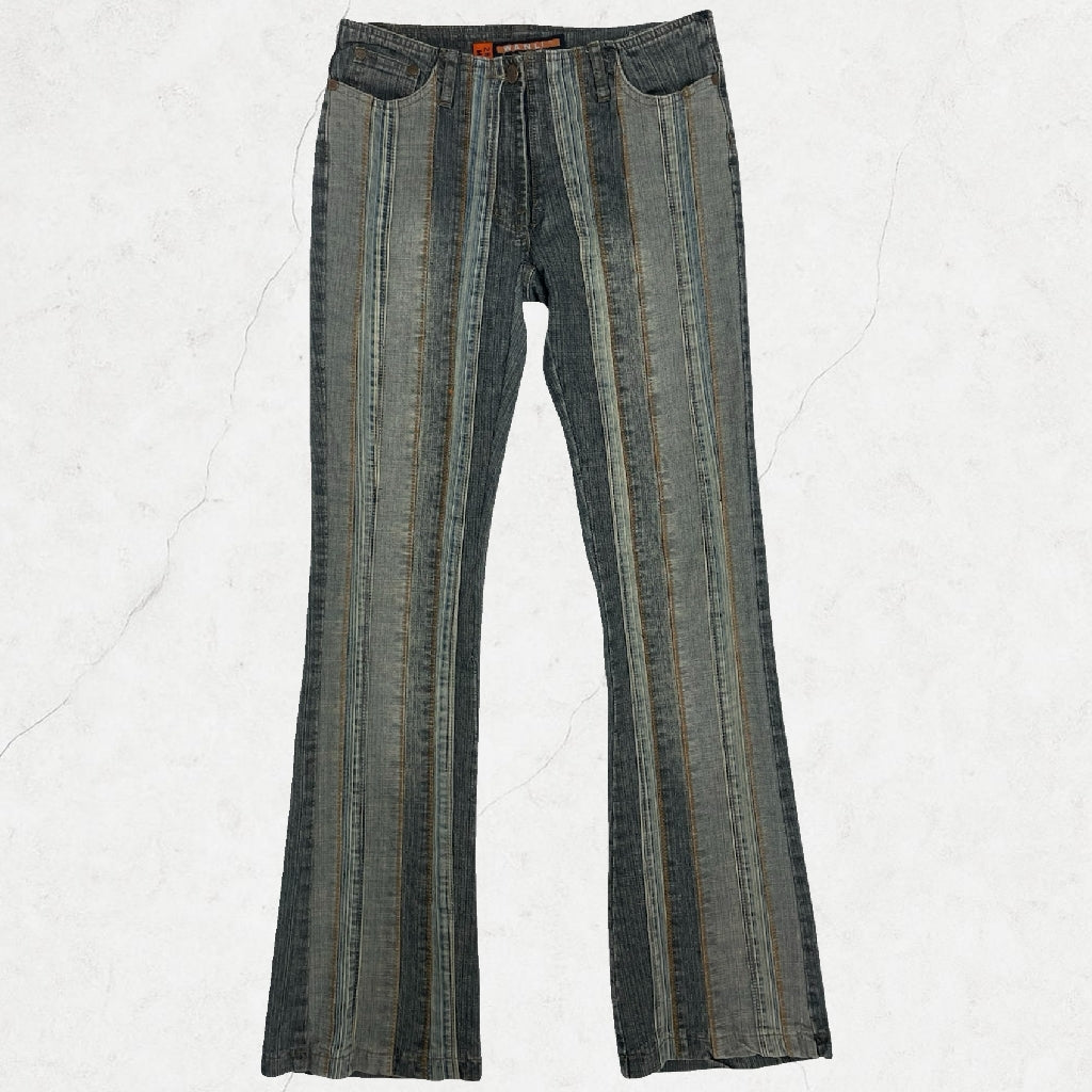 Y2K Wanli Jeans Striped Denim Flares Low Rise | W28 | UK 8