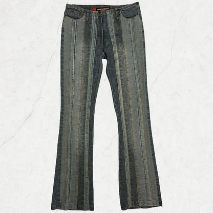 Y2K Wanli Jeans Striped Denim Flares Low Rise | W28 | UK 8