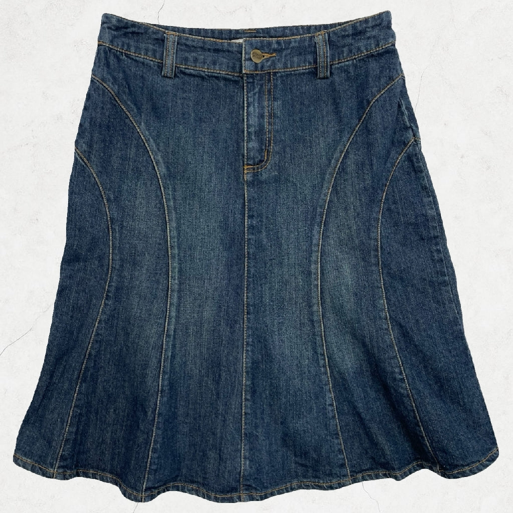 Y2K Cheer Panelled Denim Midi Skirt - W28" (UK 10)