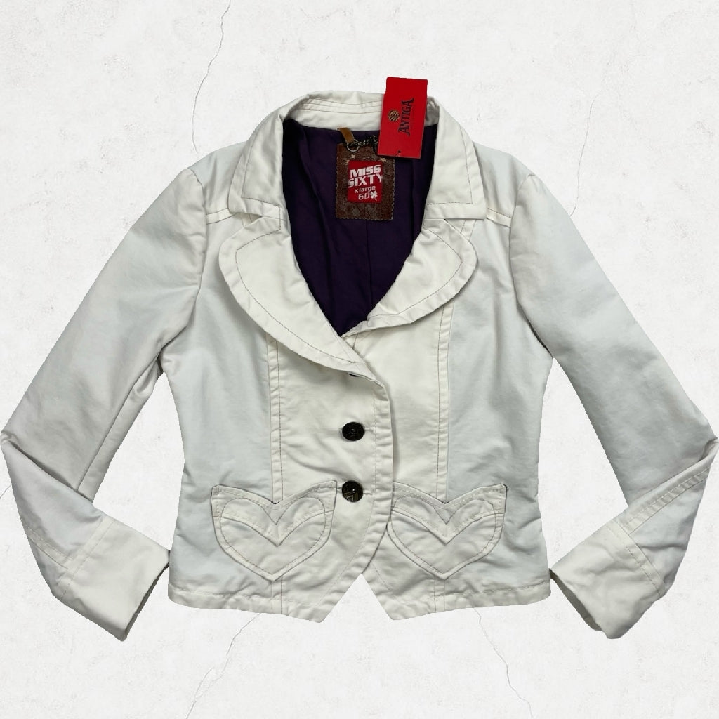 Miss Sixty White Cropped Heart Pocket Blazer Jacket - UK 6-8