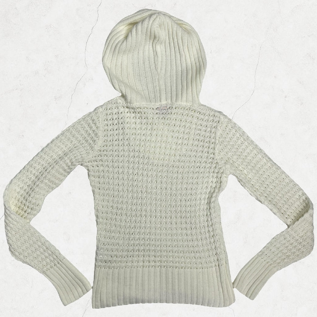 Vintage ONLY White Knit Hoodie Jumper Y2K Fitted Long Sleeve | UK 8