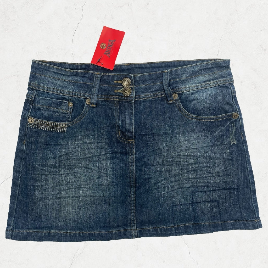 OUTFIT FASHION Distressed Blue Denim Mini Skirt - UK 12-14 / W33"