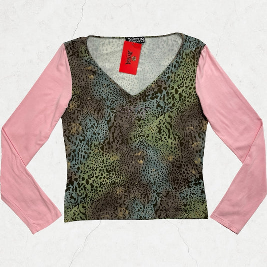 Gai Mattiolo GMT V-Neck Leopard & Pink Sleeve Top - UK 10