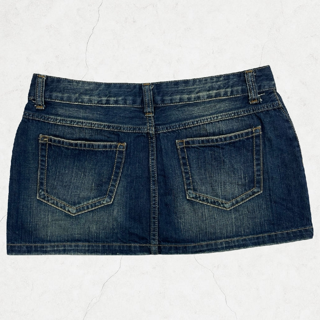 Pimkie Y2K Blue Denim Mini Skirt with Flap Pockets - UK 12 / W32"