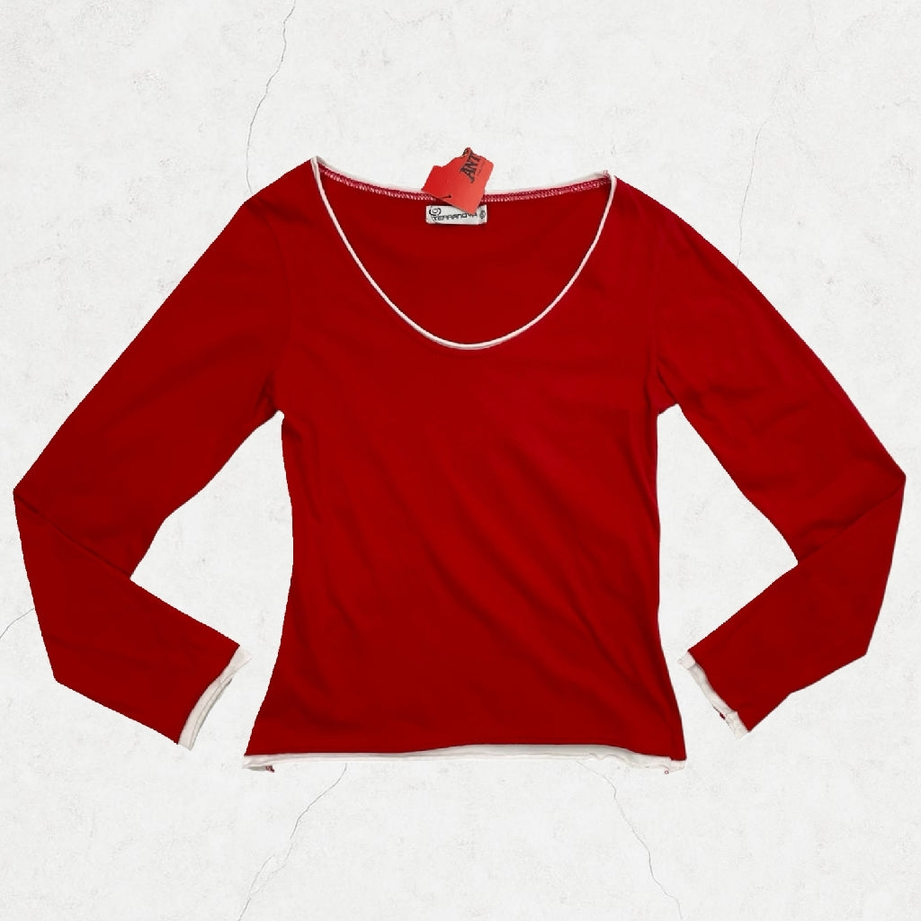 Terranova Red Contrast-Trim Scoop-Neck Top – UK 6 (XS)