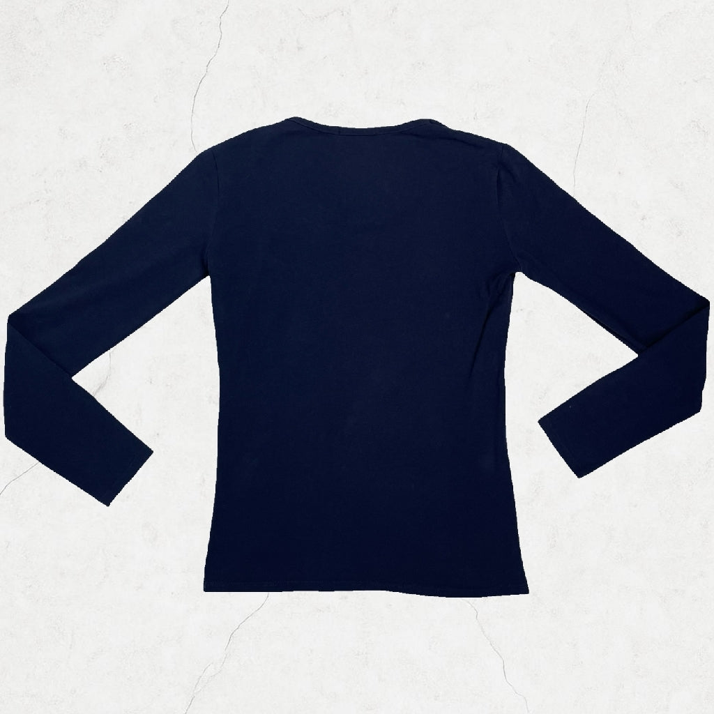 Y2K Monella Vagabonda SNOB Navy Sequin Logo Top | UK 8