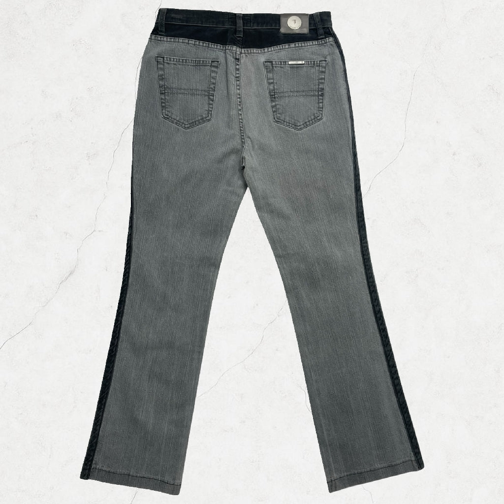Trussardi Jeans Grey Straight-Leg Jeans with Black Corduroy Detail - UK 8-10